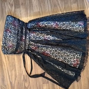 Strapless Leopard and Floral Lace Dress